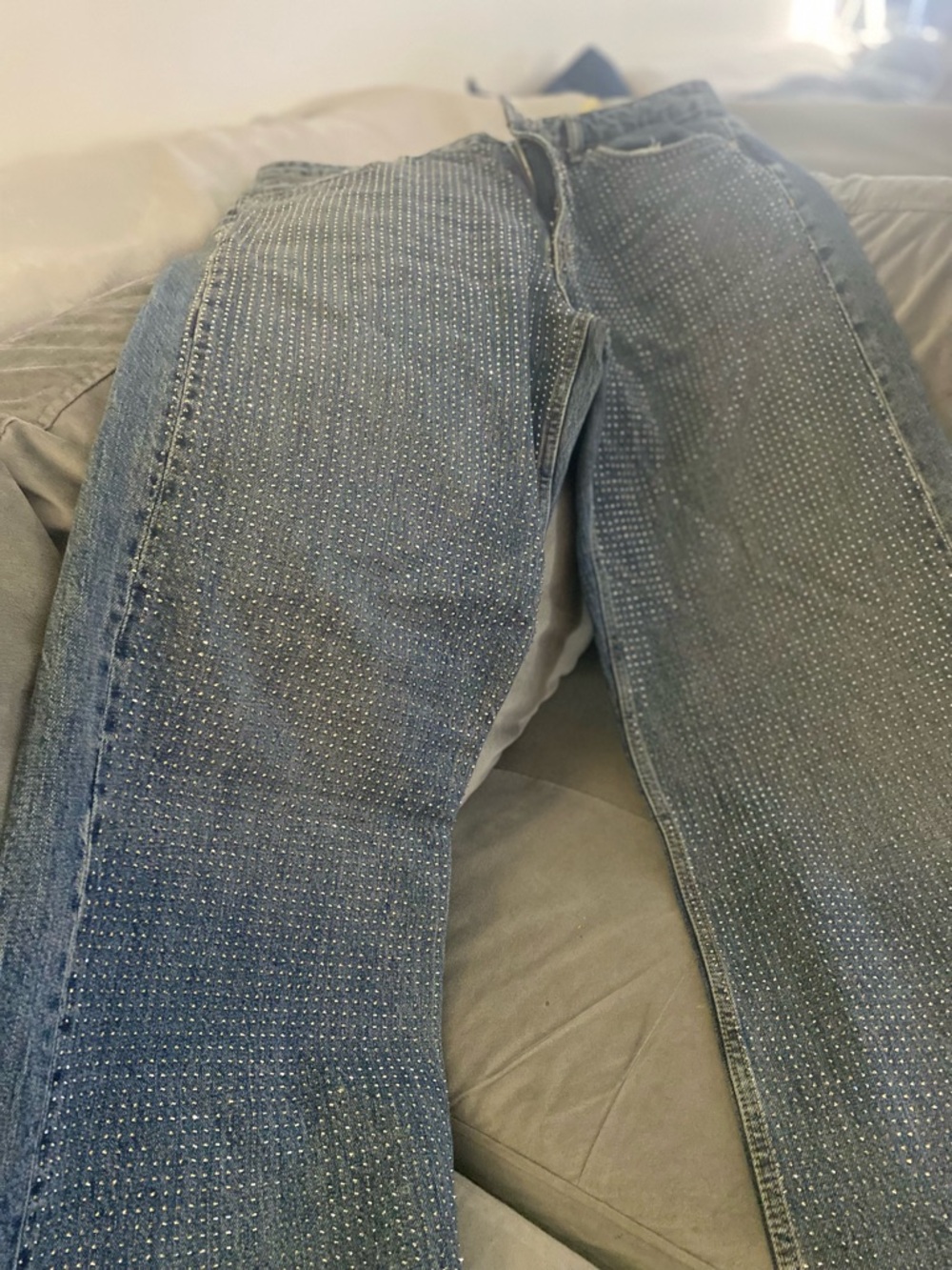 Zara Blue Wide-Leg Rhinestone Jeans - Picture 3 of 10